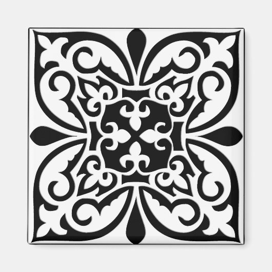 Marokkaanse tegel - wit met zwarte achtergrond magneet (Voorkant)