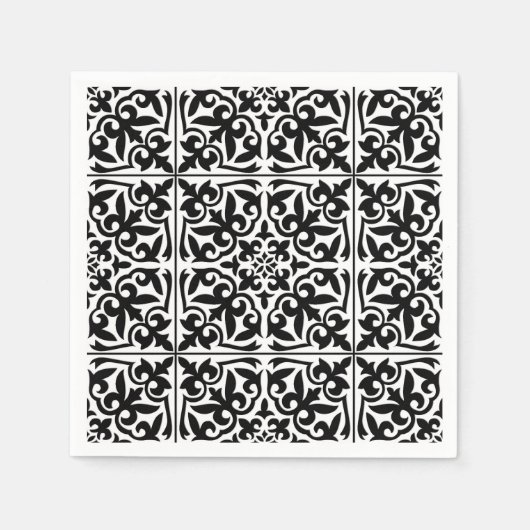 Marokkaanse tegel - wit met zwarte achtergrond servetten (Voorkant)