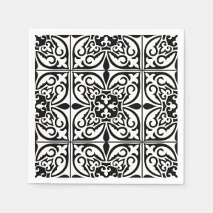 Marokkaanse tegel - wit met zwarte achtergrond servetten