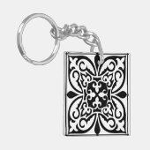 Marokkaanse tegel - wit met zwarte achtergrond sleutelhanger (Voorkant Links)