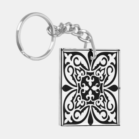 Marokkaanse tegel - wit met zwarte achtergrond sleutelhanger (Voorkant Links)