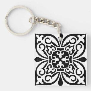 Marokkaanse tegel - wit met zwarte achtergrond sleutelhanger