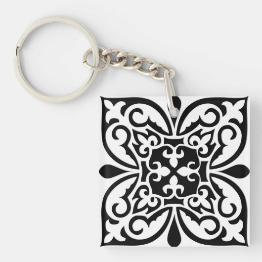 Marokkaanse tegel - wit met zwarte achtergrond sleutelhanger (Voorkant)