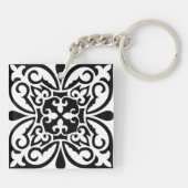 Marokkaanse tegel - wit met zwarte achtergrond sleutelhanger (Achterkant)