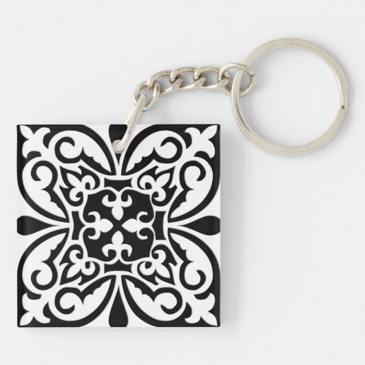Marokkaanse tegel - wit met zwarte achtergrond sleutelhanger (Achterkant)