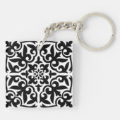 Marokkaanse tegel - wit met zwarte achtergrond sleutelhanger (Achterkant)