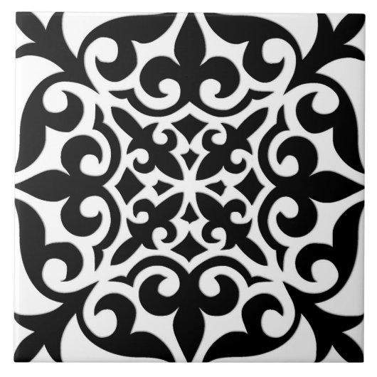 Marokkaanse tegel - wit met zwarte achtergrond tegeltje (Voorkant)