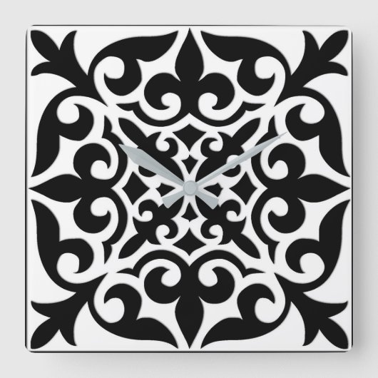 Marokkaanse tegel - wit met zwarte achtergrond vierkante klok (Voorkant)