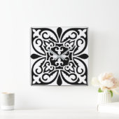 Marokkaanse tegel - wit met zwarte achtergrond vierkante klok (Huis)