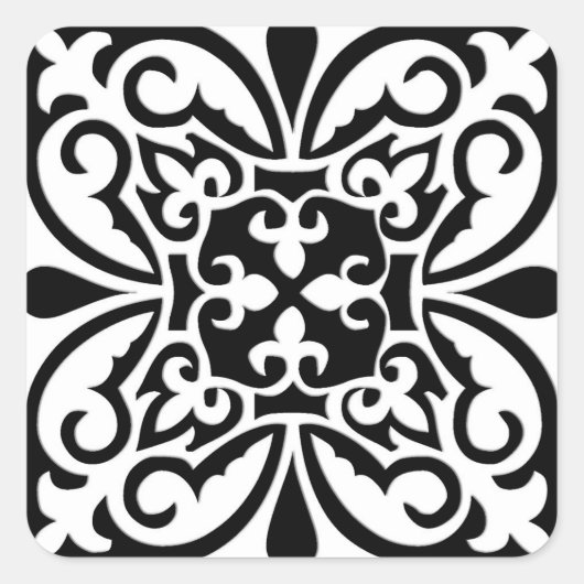 Marokkaanse tegel - wit met zwarte achtergrond vierkante sticker (Voorkant)