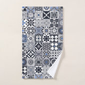 Marokkaanse tegel zwart, blauw, grijs bad handdoek (Handdoek)