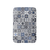 Marokkaanse tegel zwart, blauw, grijs badmat (Voorkant Verticaal)