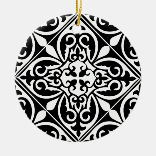 Marokkaanse tegel - zwart met witte achtergrond keramisch ornament (Voorkant)