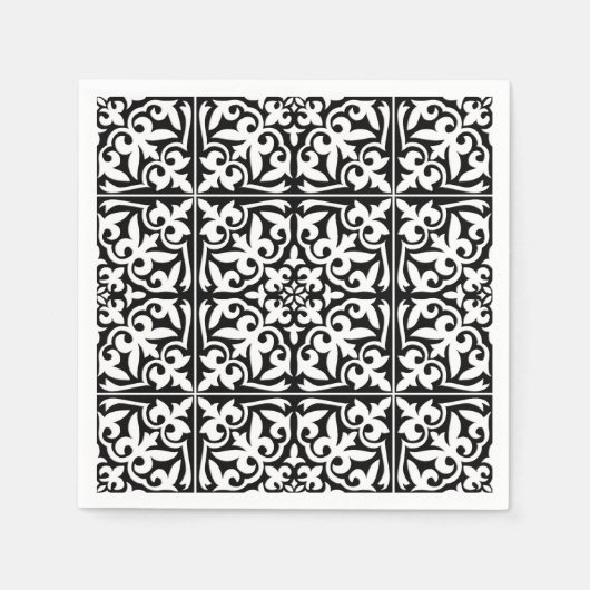 Marokkaanse tegel - zwart met witte achtergrond servetten (Voorkant)