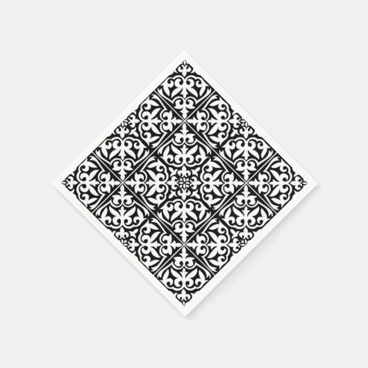 Marokkaanse tegel - zwart met witte achtergrond servetten (Hoek)