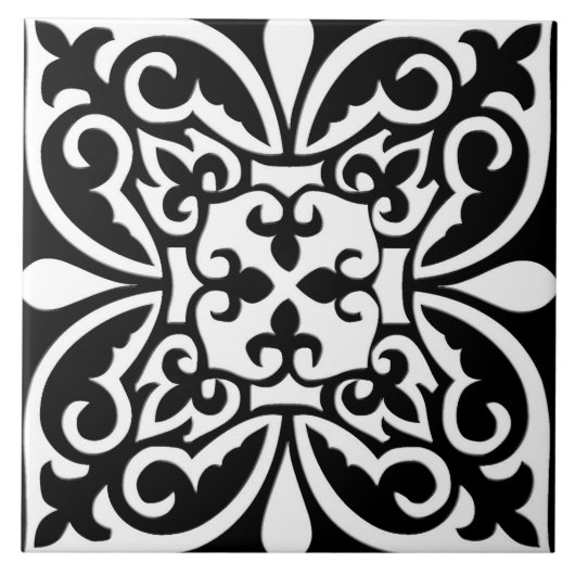 Marokkaanse tegel - zwart met witte achtergrond tegeltje (Voorkant)