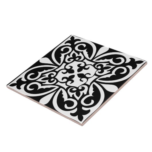 Marokkaanse tegel - zwart met witte achtergrond tegeltje (Zijkant)