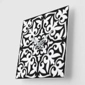 Marokkaanse tegel - zwart met witte achtergrond vierkante klok (Hoek)