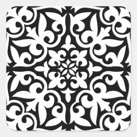 Marokkaanse tegel - zwart met witte achtergrond vierkante sticker (Voorkant)