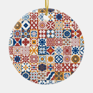 Marokkaanse tegels - blauw en bordo keramisch ornament
