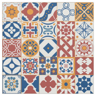 Marokkaanse tegels - blauw en bordo stof