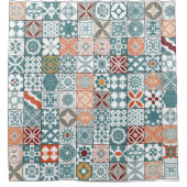 Marokkaanse tegels - blauw en bruin douchegordijn (Voorkant)