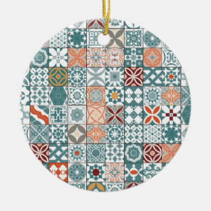 Marokkaanse tegels - blauw en bruin keramisch ornament
