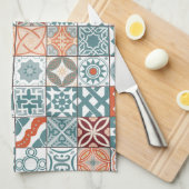 Marokkaanse tegels - blauw en bruin theedoek (Quarter Fold)