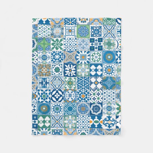 Marokkaanse tegels - blauw en groen fleece deken (Voorkant)