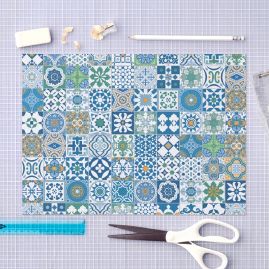 Marokkaanse tegels - blauw en groen tissuepapier (Craft)