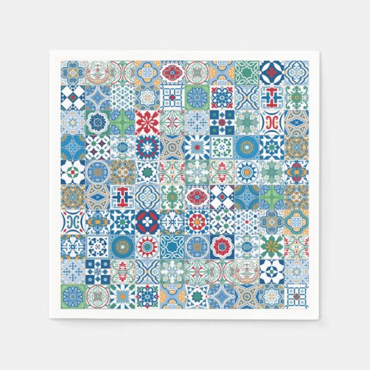 Marokkaanse tegels - blauw en rood servet (Voorkant)