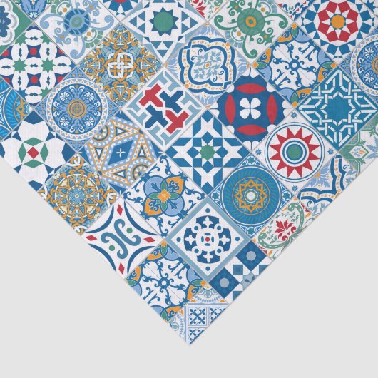 Marokkaanse tegels - blauw en rood tissuepapier (Detail)