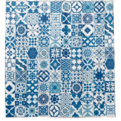 Marokkaanse tegels - blauw en wit douchegordijn (Voorkant)