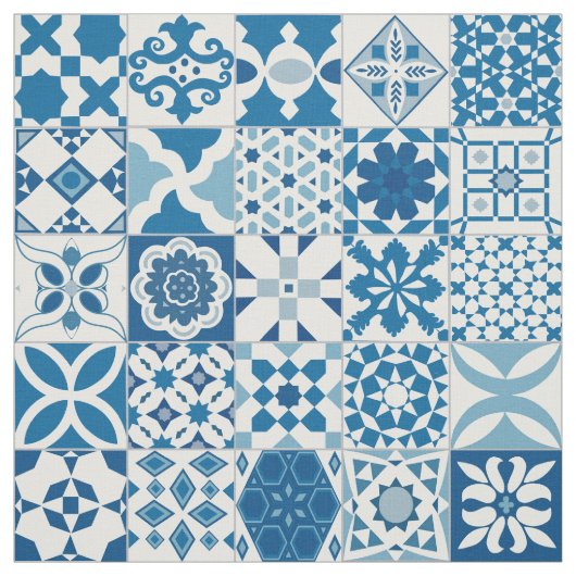 Marokkaanse tegels - blauw en wit stof (Swatch)