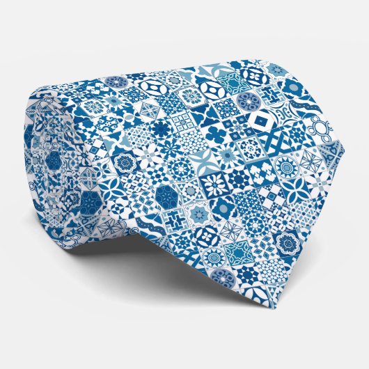 Marokkaanse tegels - blauw en wit stropdas (Opgerold)