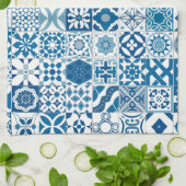 Marokkaanse tegels - blauw en wit theedoek (Gevouwen)