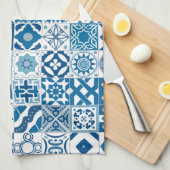 Marokkaanse tegels - blauw en wit theedoek (Quarter Fold)