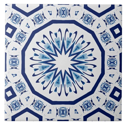 Marokkaanse tegels, blauwe tegel, All-Over Print Tegeltje (Voorkant)