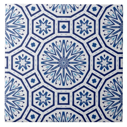 Marokkaanse tegels, blauwe tegel, All-Over Print Tegeltje (Voorkant)