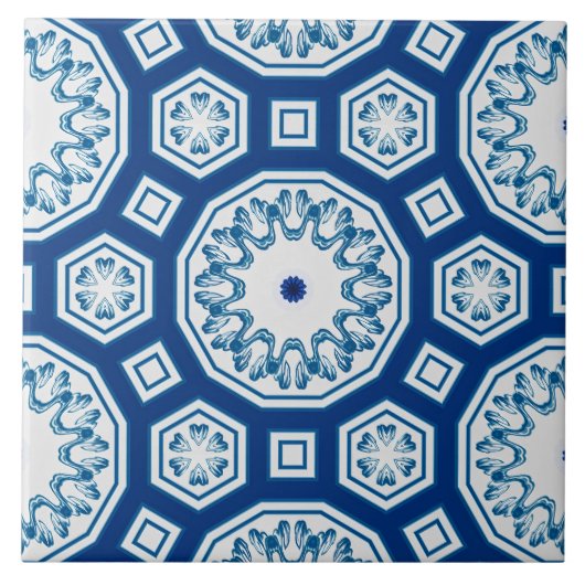 Marokkaanse tegels, blauwe tegel, All-Over Print Tegeltje (Voorkant)