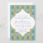 Marokkaanse Tegels Blue Golden QR Code Kaart (Voorkant / Achterkant)