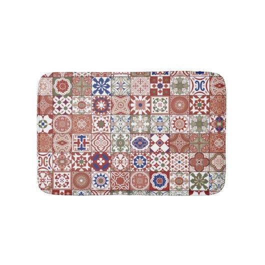 Marokkaanse tegels - Bourgogne en blauw Badmat (Voorkant)