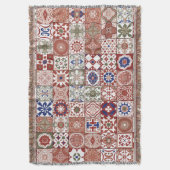 Marokkaanse tegels - Bourgogne en blauw Deken (Voorkant Verticaal)