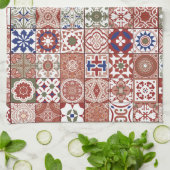 Marokkaanse tegels - Bourgogne en blauw Theedoek (Gevouwen)