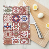 Marokkaanse tegels - Bourgogne en blauw Theedoek (Quarter Fold)