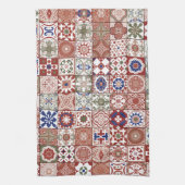 Marokkaanse tegels - Bourgogne en blauw Theedoek (Verticaal)