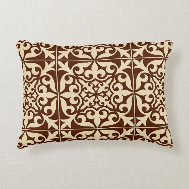 Marokkaanse tegels - chocoladebruin en beige decoratief kussen (Voorkant)