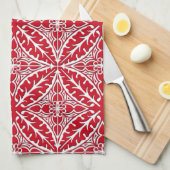 Marokkaanse tegels - donkerrood en wit theedoek (Quarter Fold)