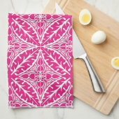 Marokkaanse tegels - fuchsia roze en wit theedoek (Quarter Fold)