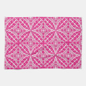 Marokkaanse tegels - fuchsia roze en wit theedoek (Horizontaal)